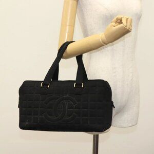 CHANEL Hand Bag Cotton Black Gold CC Auth